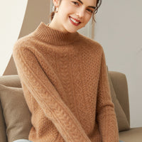 Pure Cashmere Twisted Half Turtleneck Thickened Sweater Asian Camel