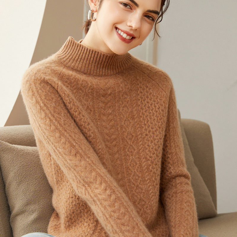 Pure Cashmere Twisted Half Turtleneck Thickened Sweater