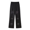 French Beaded Embroidered Shirts And High Waist Casual Trouser Set For Women Black Pants