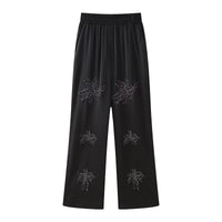 French Beaded Embroidered Shirts And High Waist Casual Trouser Set For Women Black Pants