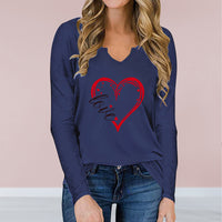 Vneck Valentines Day Printed Tshirt Cross-border Longsleeved Loose Top Blue