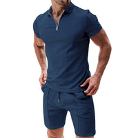 2Pcs Casual T-shirt and Short Set Denim Blue