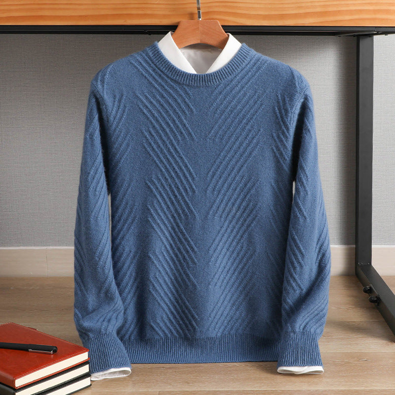 97% Cashmere Men's Round Neck Padded Sweater Noble blue