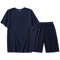 Home Wear Short Sleeve Shorts Suit Pajamas Navy Blue Suit