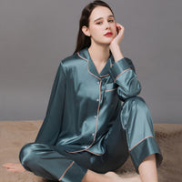 New Spring And Autumn Silk Pajamas For Women Lime bluewomen