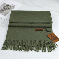 Women's Fashion Scarf Imitation Cashmere FYR330 25 Army Green 190x68cm With Tassels