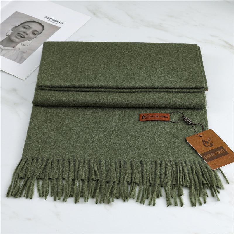 Women's Fashion Scarf Imitation Cashmere FYR330 25 Army Green 190x68cm With Tassels