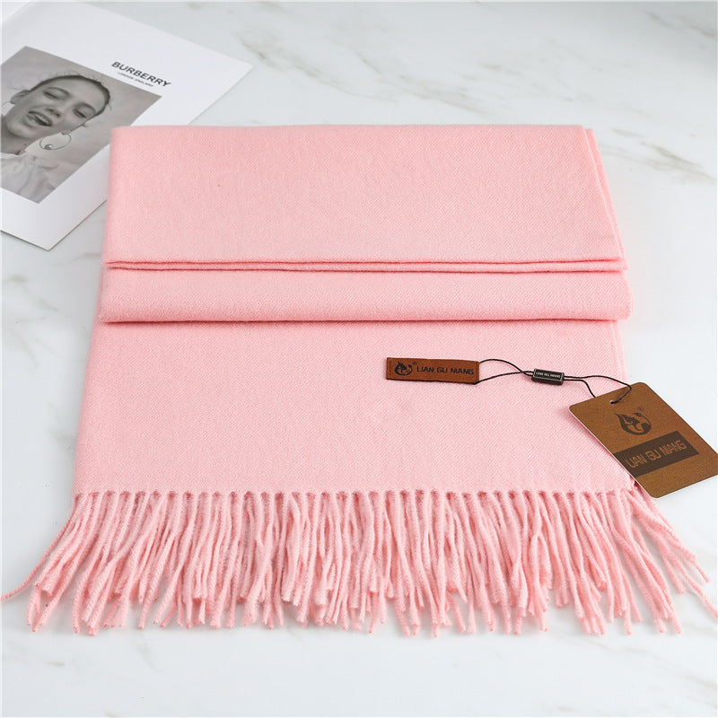 Women's Fashion Scarf Imitation Cashmere FYR330 7 Light Pink 190x68cm With Tassels