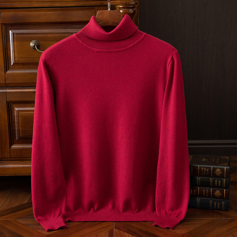 Men's Casual Turtleneck Sweater Keep Warm Wine Red