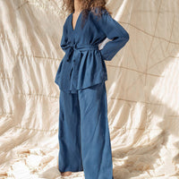 Cotton Linen Women Pajama Robe Sets