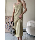 Women's Long Satin Dress Design Soft Yellow