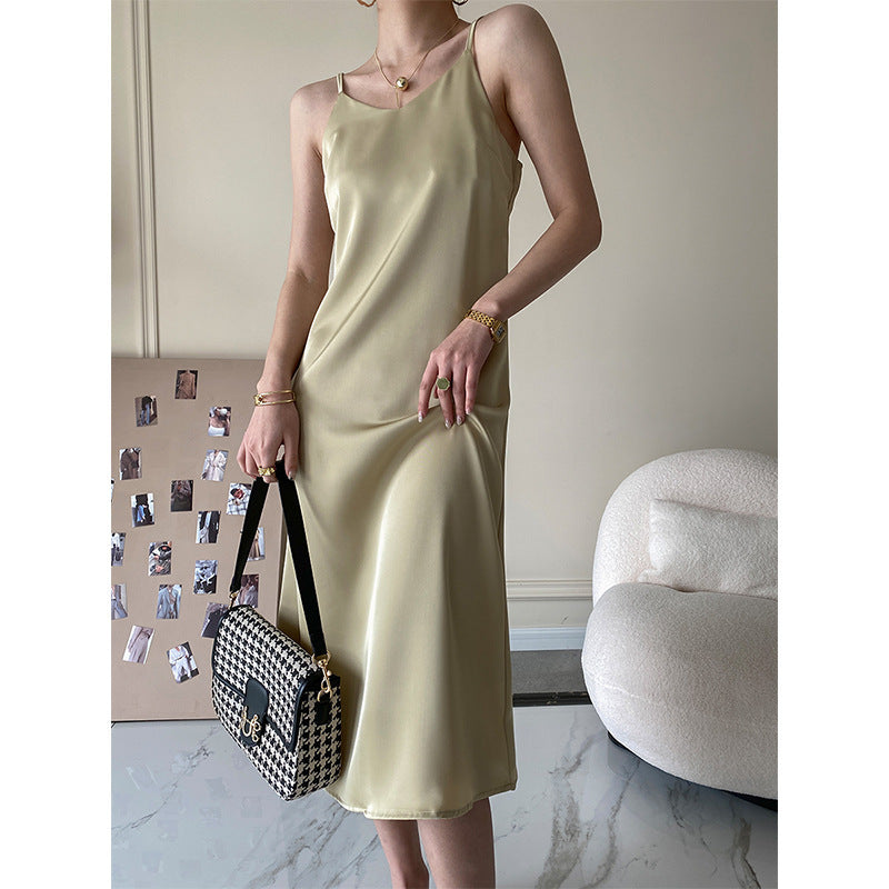 Women's Long Satin Dress Design Soft Yellow