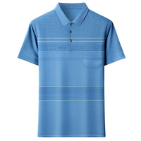 Men's Youth Polo Collar Stripes Real Pocket T-shirt Polo Shirt