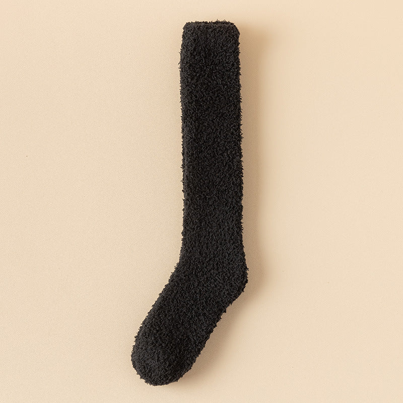 Thick Winter Fleece-lined Long Room Socks Calf Black Free Size No Lint