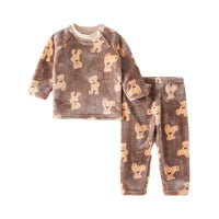 Thick Warm Pajama Set With Cartoon Print For Children