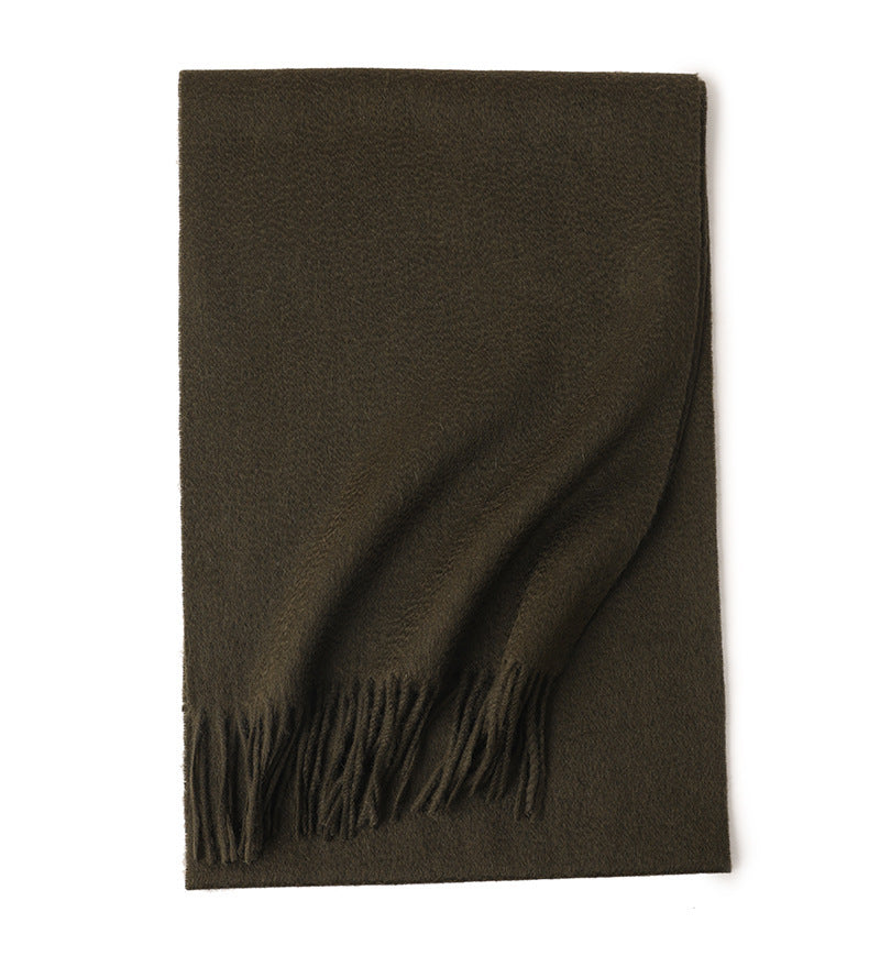 Pure Color Water Ripple Cashmere Warm Scarf Army Green 180cm