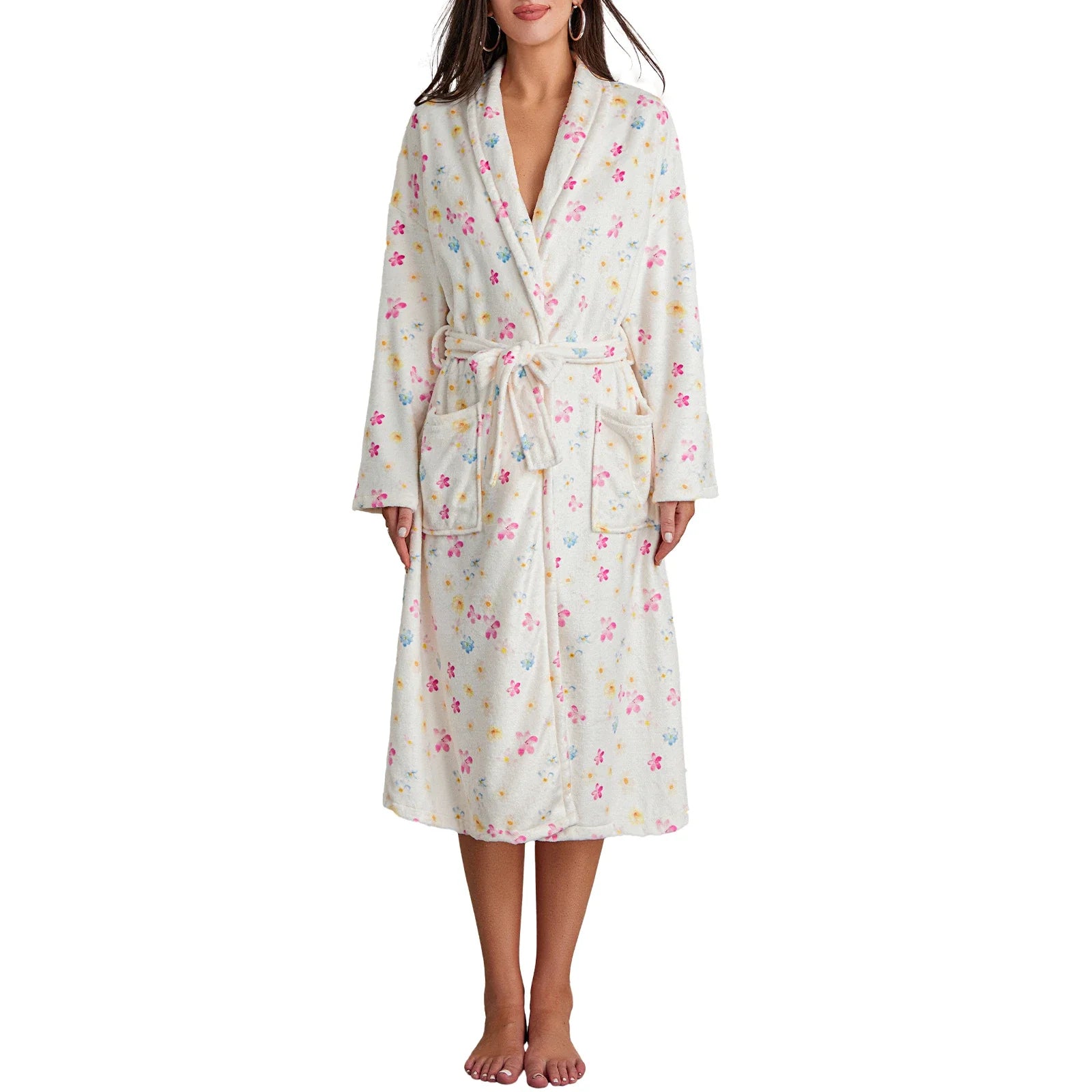 Women Flannel Robe Sleepwear Floral Print as shown picture1 L