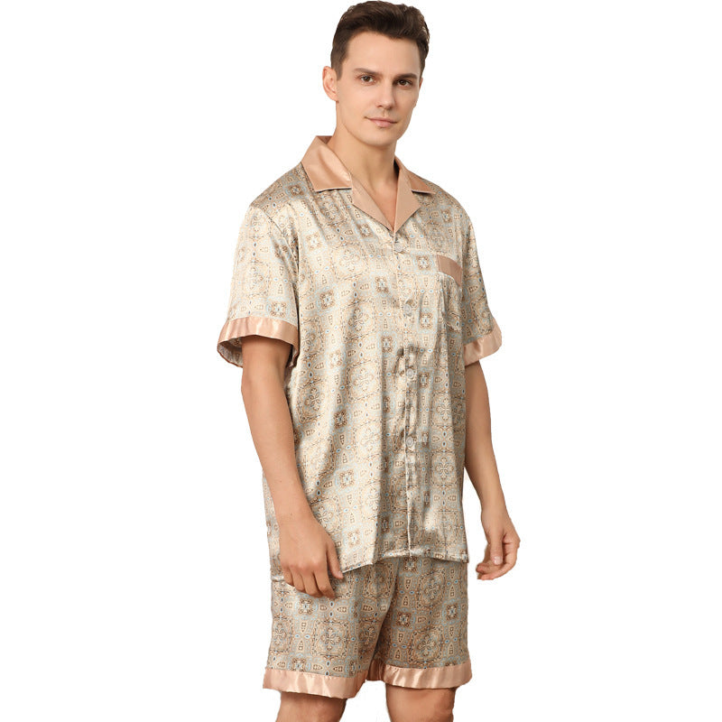 Printed Short-sleeved Shorts Pajamas Khaki