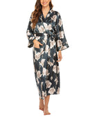 Women's Printing Long Sleeve Nightgown Bluegreen Flowers