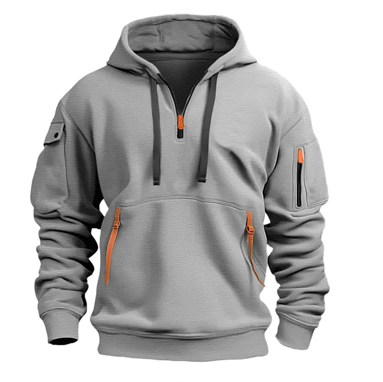 Multi Pocket Zipper Fleece Hoodie GRAY M