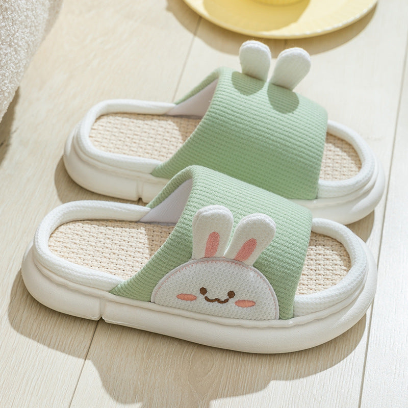 Cute Rabbit Slippers Linen House Shoes Green