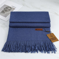 Women's Fashion Scarf Imitation Cashmere FYR330 22 Denim Blue 190x68cm With Tassels