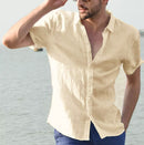 Summer Short-sleeved Shirt Casual Button Tops Men Clothing Khaki