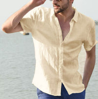 Summer Short-sleeved Shirt Casual Button Tops Men Clothing Khaki