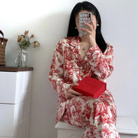 Fashion Print Flower 2PCS Pajamas Set