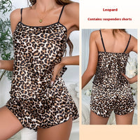 Print Suspender Shorts Pajamas Suit 428 Leopard Print