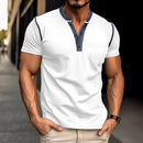 Short-sleeved Polo Shirt Summer Button V-neck T-shirt Tops White