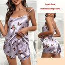 Print Suspender Shorts Pajamas Suit 428 Purple Flower