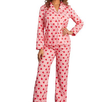 Cute Thin Loungewear Suit With Printed Little Hearts For Women