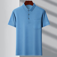 Men's Youth Polo Collar Stripes Real Pocket T-shirt Polo Shirt 1720 Blue