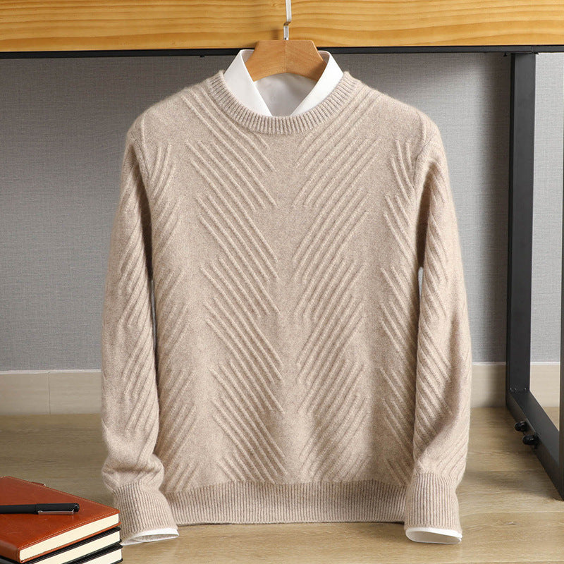 97% Cashmere Men's Round Neck Padded Sweater Camel