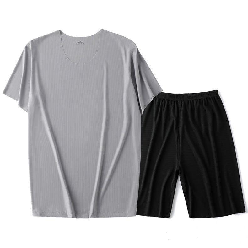 Home Wear Short Sleeve Shorts Suit Pajamas Gray Tops And Black Trousers