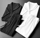 Leisure Suit Summer Loose Short Sleeve Top And Drawstring Trousers Fashion Mens Clothing Black White Suit