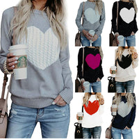 Spring and Autumn Themed Solid Color Pullover Sweater With Love Printed For Women