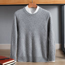 97% Cashmere Men's Round Neck Padded Sweater Grey