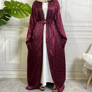 Luxury Printed Satin Cardigan Robe Dull red