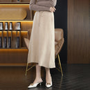 Elegant 100% Cashmere Skirt With Ties For Women Beige