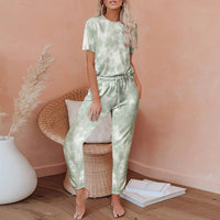 One Piece Tie Dye Print Pajamas Loungewear For Women 8861light green