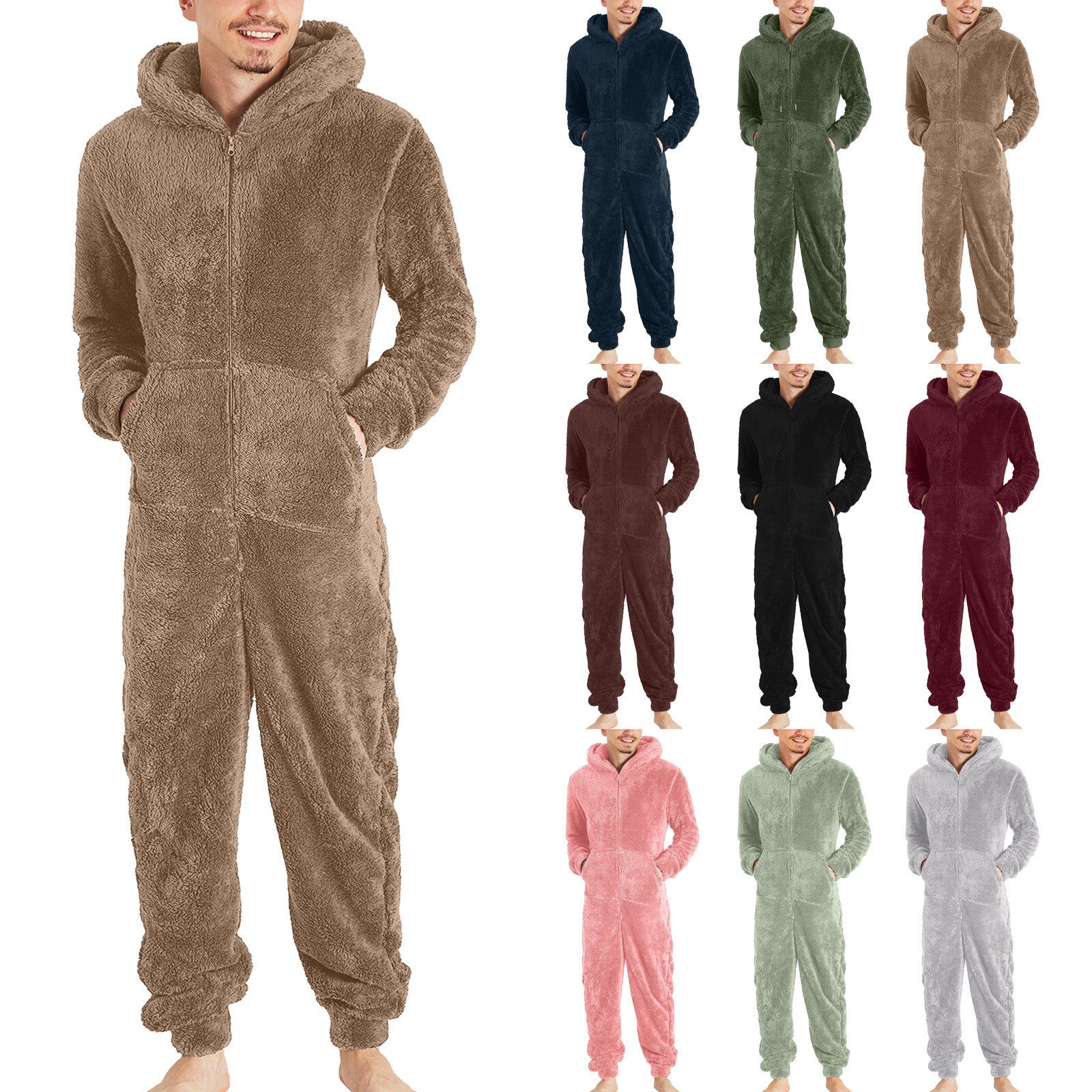 Fashion Zipper Thermal Plush Jumpsuit Thermal Pajamas