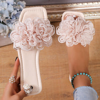 Fashion Flower Flat Slippers For Women Beige