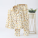 Women's Winter Thick Loose Air Cotton Pajamas Suit Beige Flower Bear