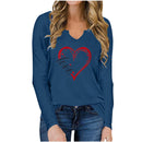 Vneck Valentines Day Printed Tshirt Cross-border Longsleeved Loose Top Navy Blue