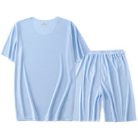 Home Wear Short Sleeve Shorts Suit Pajamas Light Blue Suit