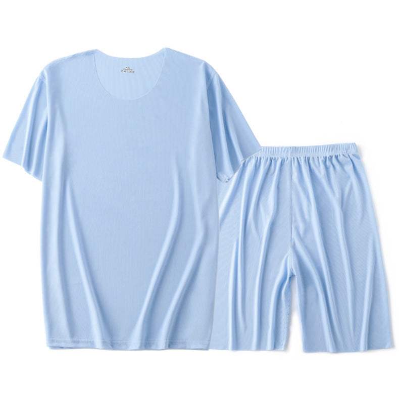 Home Wear Short Sleeve Shorts Suit Pajamas Light Blue Suit