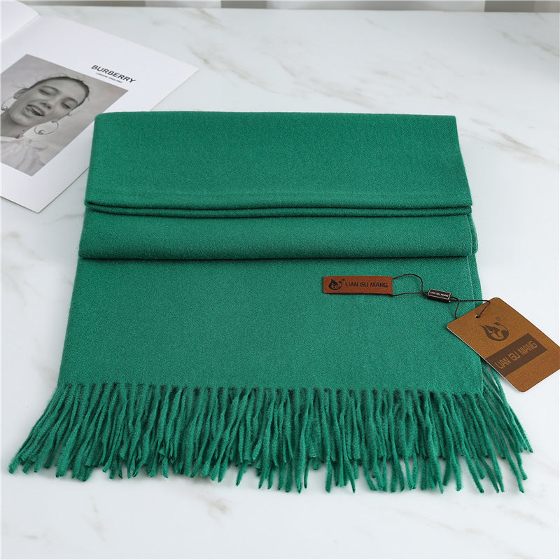 Women's Fashion Scarf Imitation Cashmere FYR330 26 Dark Green 190x68cm With Tassels