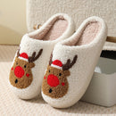 Family Cartoon Plush Slippers For Unisex Red